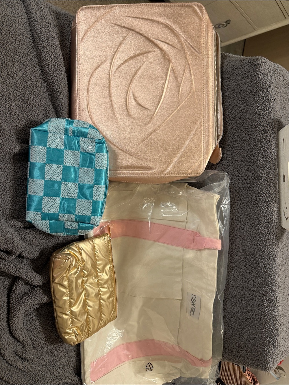 Gold Rose-Embossed Cosmetic Case with Metallic Gold Pouch Lancome’s, DSW BAGS